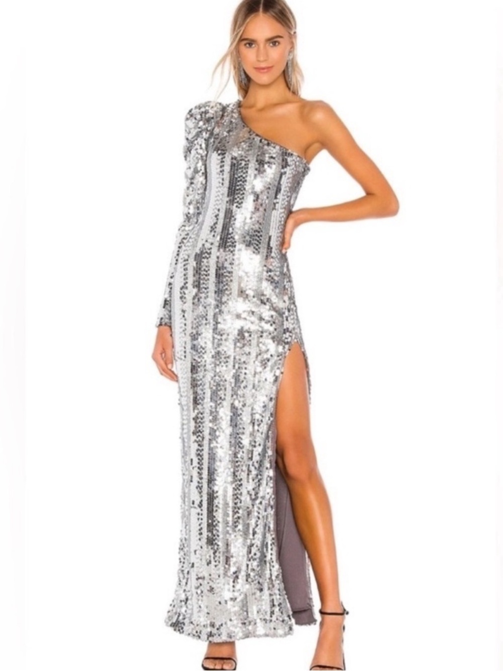 Michael Costello X Revolve Hudson Silver Sequin Maxi Gown